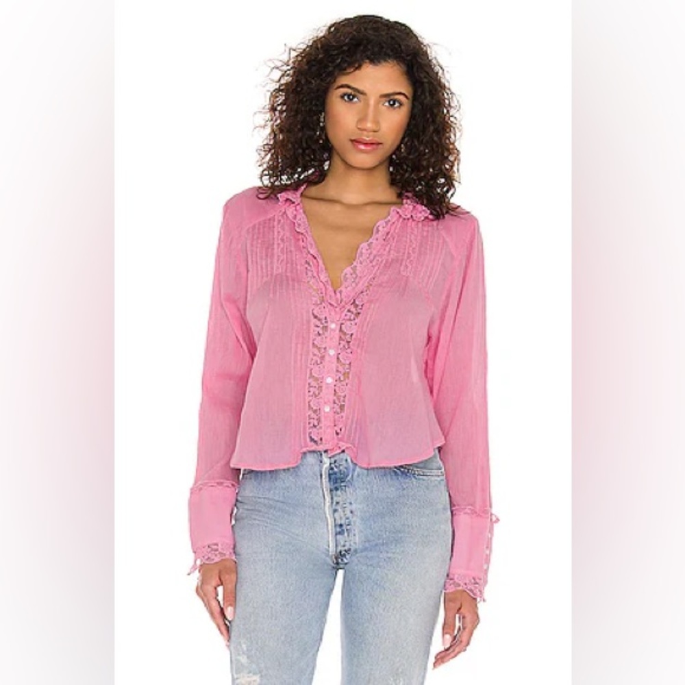 Free People Clemence Button Down Shirt pink large